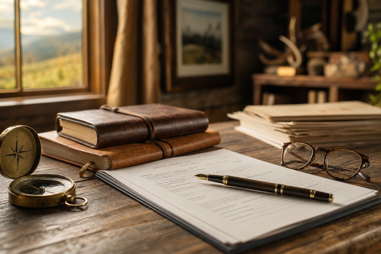 Advisor desk with application papers and field notebooks